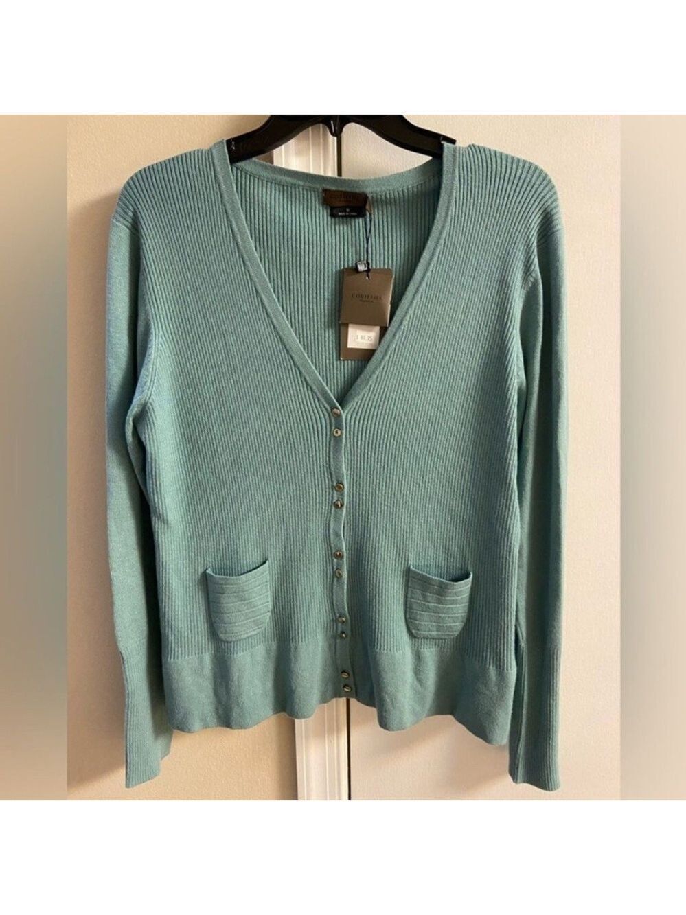 Cortifiels Mint Green Ribbed Cardigan button up Sz 8 NWT